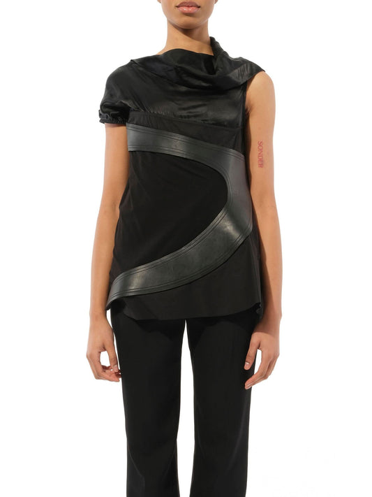 Image of a model wearing Outerwear. Productname: RICK OWENS Arc Top Tunic in Black colour by brand - RICK OWENS