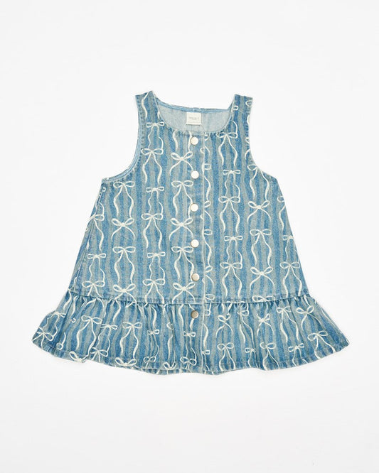 Image of Dresses. Product name - Arden Dress in Denim Bows colour by brand - Walnut Melbourne