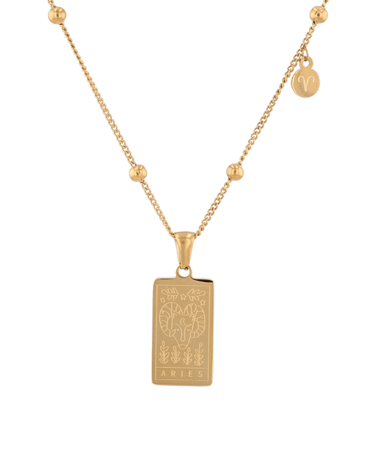 Image of Necklaces. Product name - Aries Gold Zodiac Tag Necklace in colour by brand - LAVANA