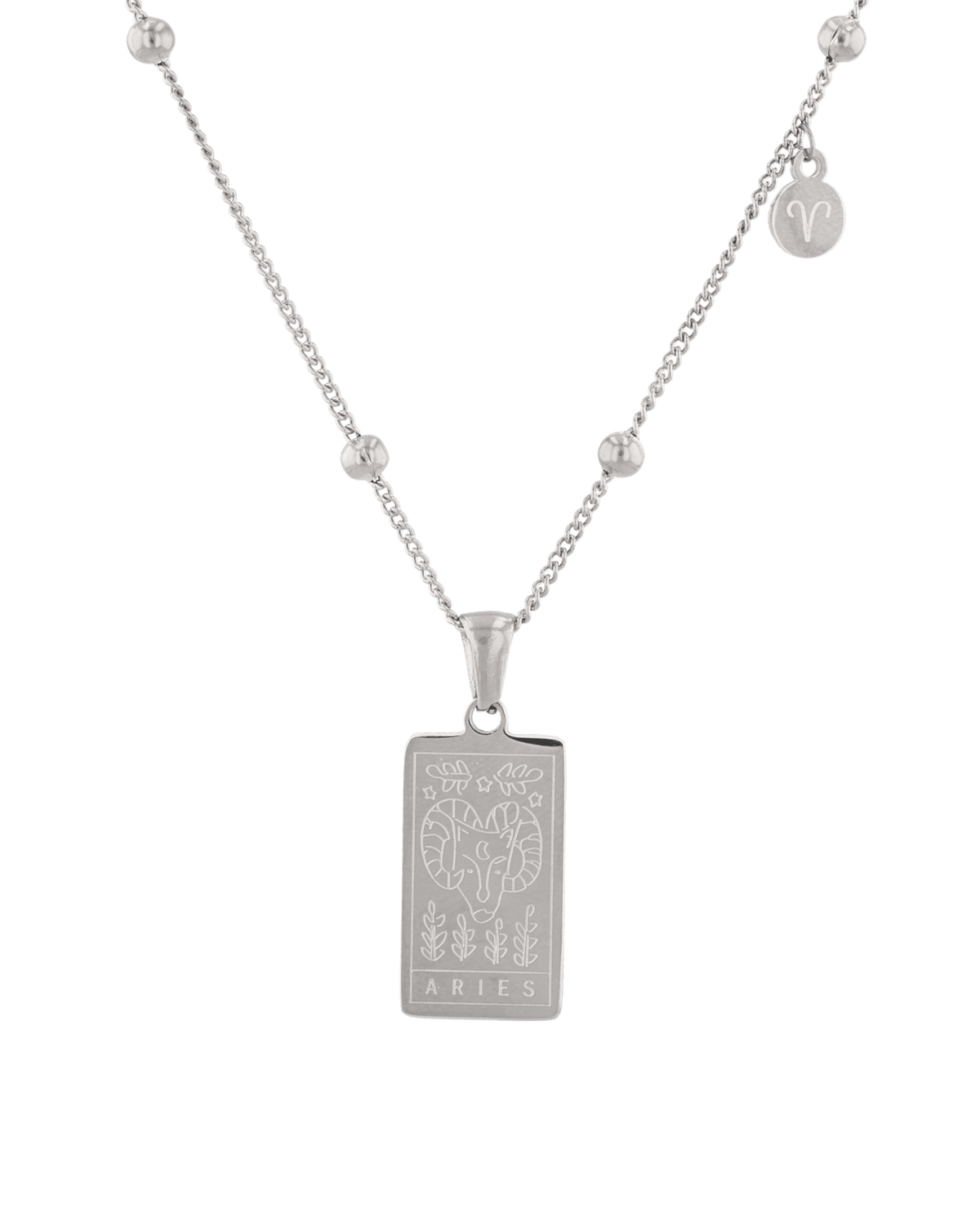 Image of Necklaces. Product name - Aries Silver Zodiac Tag Necklace in colour by brand - LAVANA