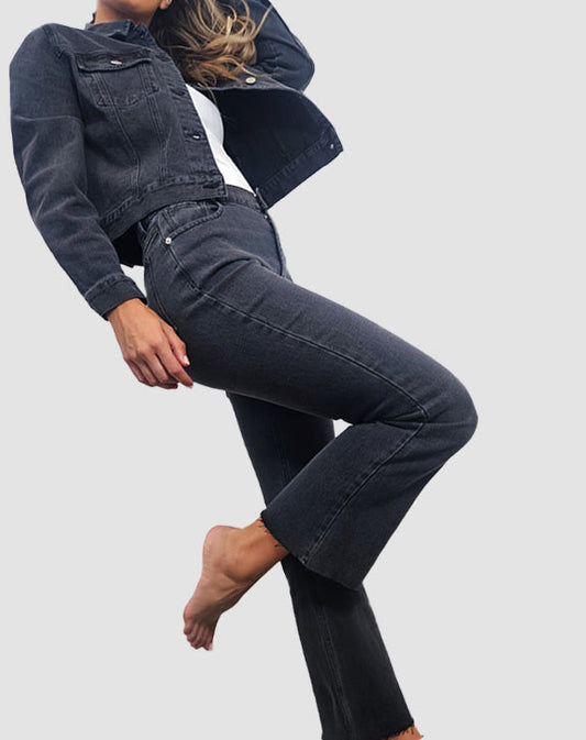 Image of a model wearing Pants. Product name - Layla Jean 82 Washed Black in 82 Washed Black colour by brand - Sass Clothing