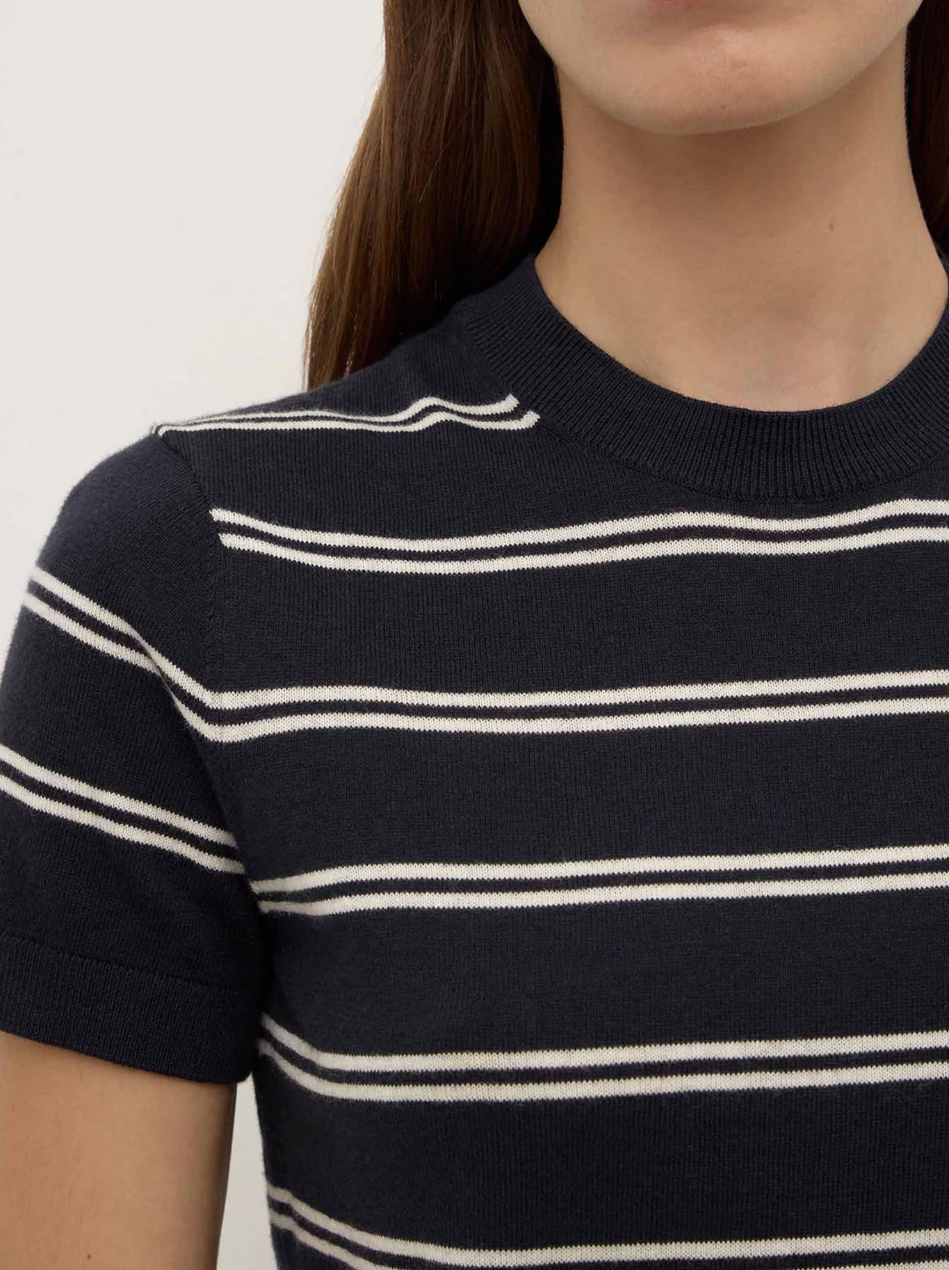 ASSEMBLY LABEL ALLISON STRIPE COTTON CASHMERE TEE (Navy/Cream)