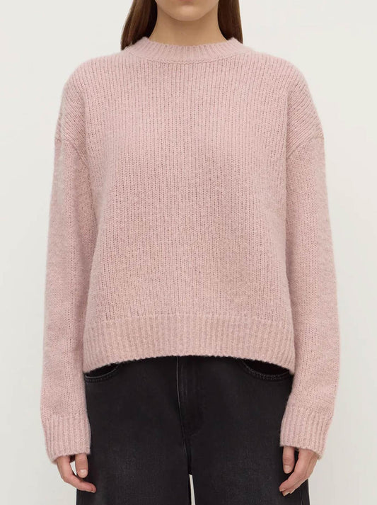 Image of a model wearing Outerwear. Product name - ASSEMBLY LABEL ARIEL KNIT in Blush colour by brand - Assembly Label
