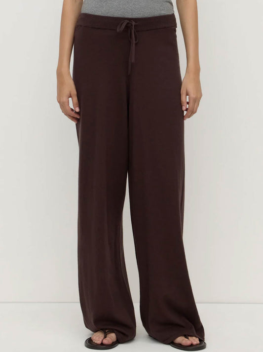 Image of a model wearing Pants. Product name - ASSEMBLY LABEL COTTON CASHMERE LOUNGE PANT in Ganache colour by brand - Assembly Label