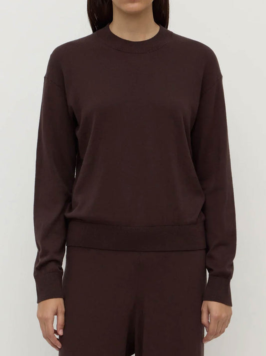 Image of a model wearing Outerwear. Productname: ASSEMBLY LABEL COTTON CASHEMRE SWEATER in Ganache colour by brand - Assembly Label