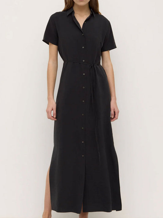 Image of Dresses. Productname: ASSEMBLY LABEL HEATHER SILK BLEND SHIRT DRESS in Black colour by brand - Assembly Label