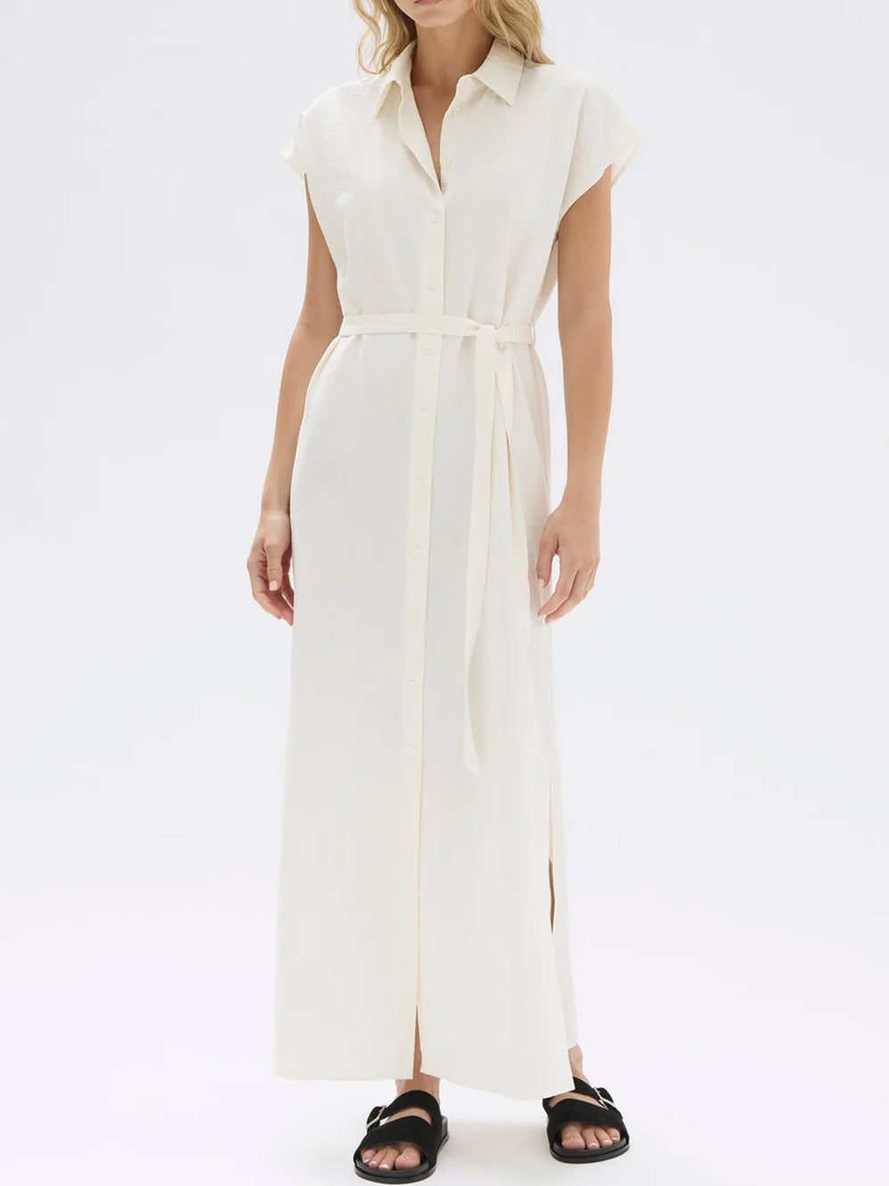 Image of Dresses. Productname: ASSEMBLY LABEL HEATHER MAXI SHIRT DRESS in Cream colour by brand - Assembly Label