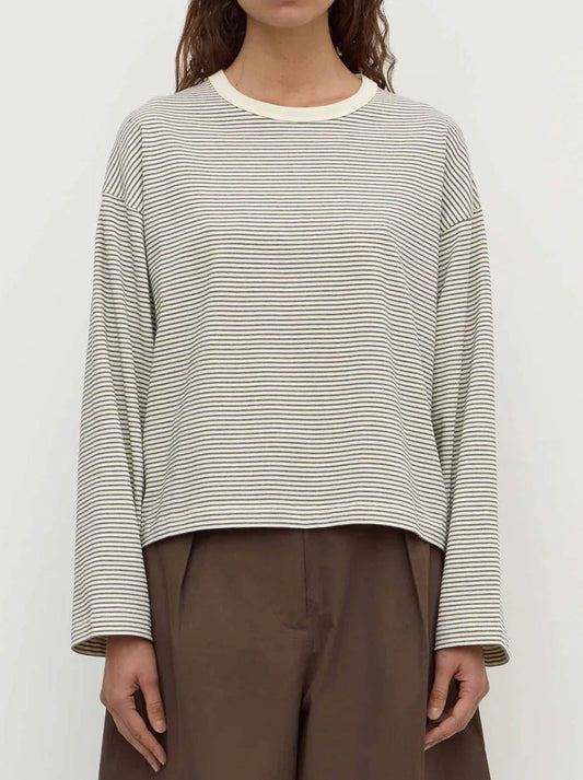 Image of T-Shirts. Product name - ASSEMBLY LABEL MALONE CROPPED STRIPE TEE in Black/Cream colour by brand - Assembly Label