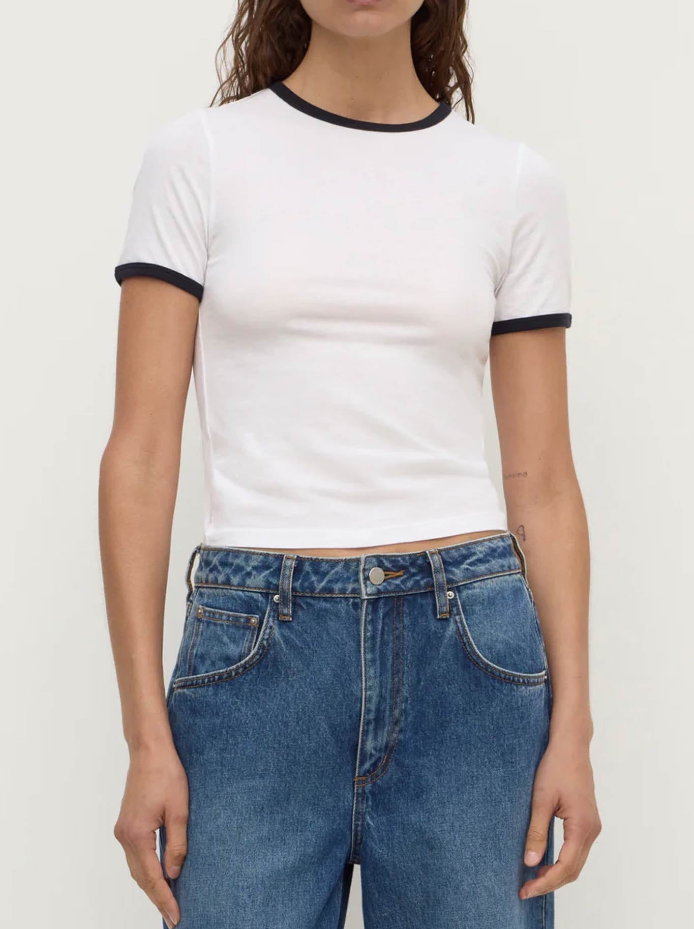 Image of T-Shirts. Product name - ASSEMBLY LABEL KOURT CONTAST BIND TEE in White Navy colour by brand - Assembly Label