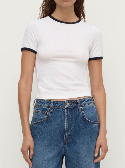 Image of T-Shirts. Product name - ASSEMBLY LABEL KOURT CONTAST BIND TEE in White Navy colour by brand - Assembly Label