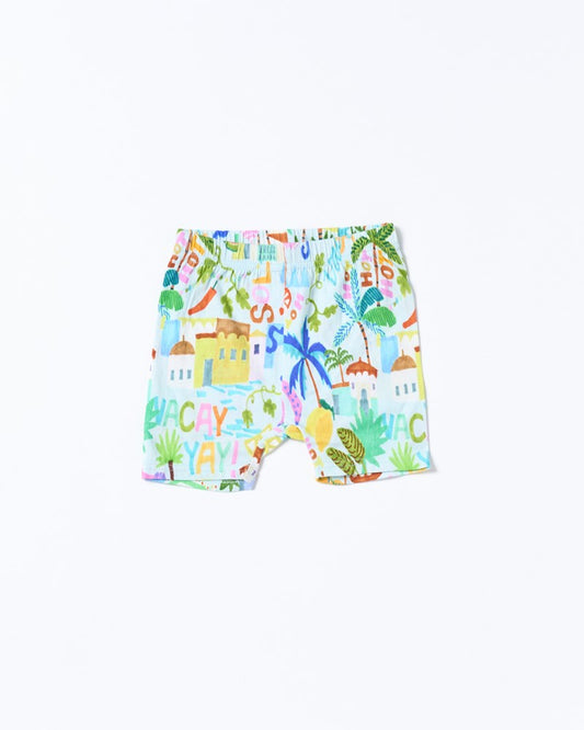 Image of a model wearing Shorts. Productname: Walnut Melbourne Astrid Short in Vacay Yay colour by brand - Walnut Melbourne