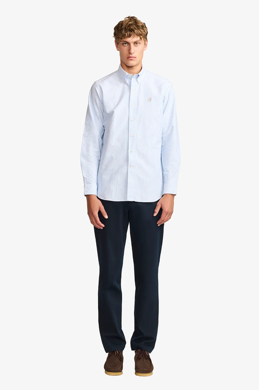 Image of a model wearing Pants. Product name - Austin + Navy Chino in Navy colour by brand - Anthony Squires
