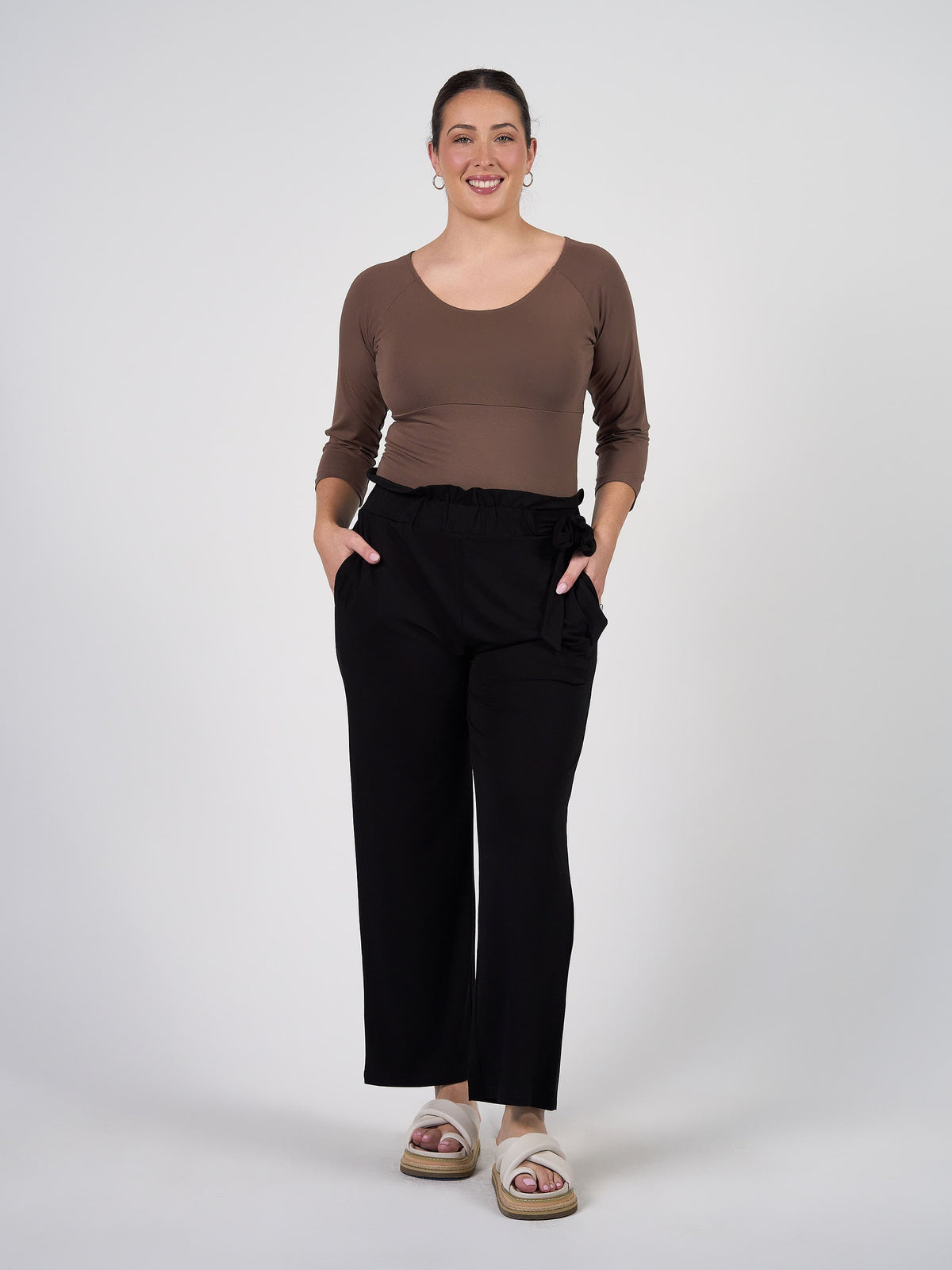 Lou Lou Ava 3/4 Sleeve Cropped Bamboo Top (Chocolate)