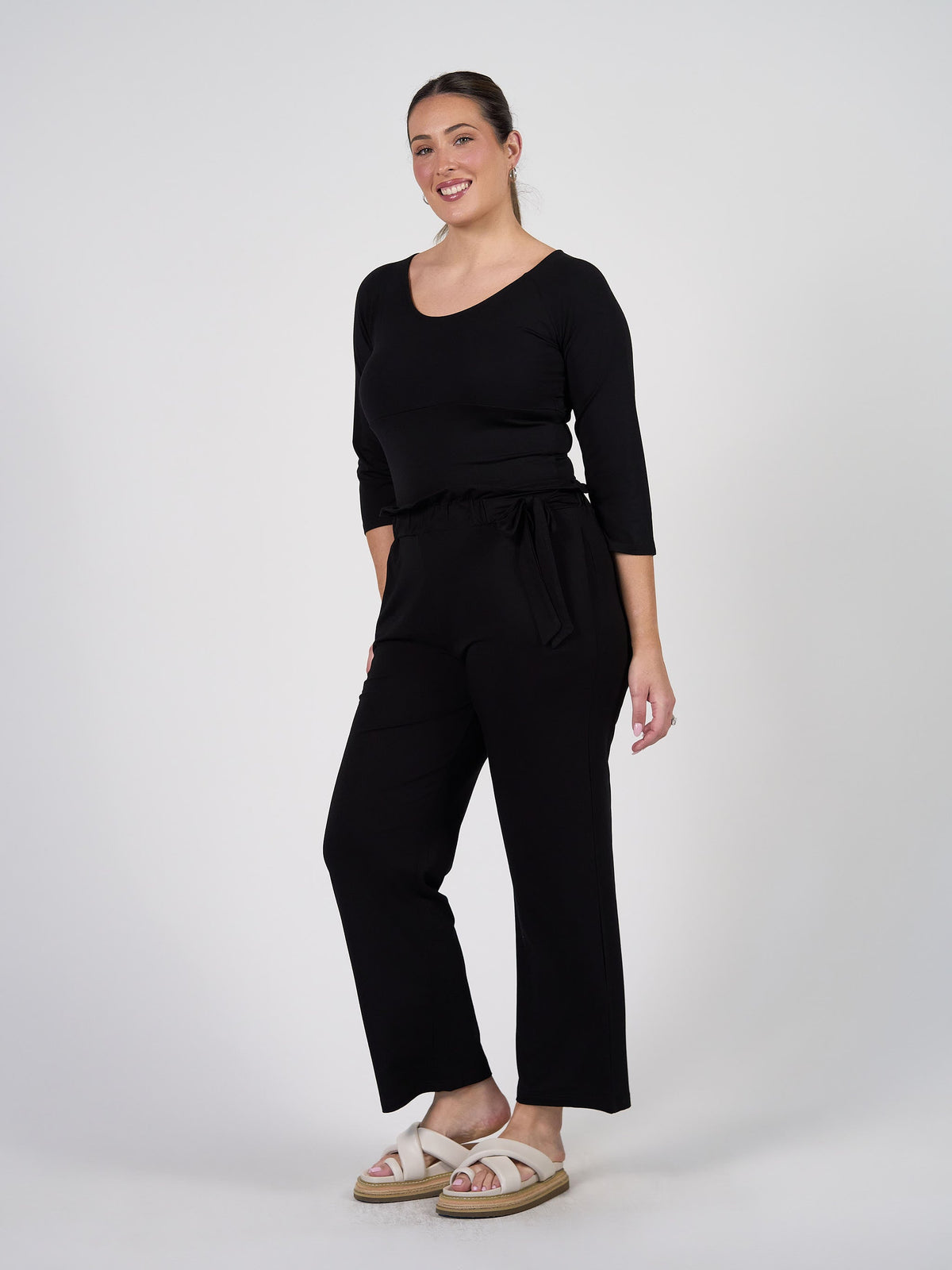 Lou Lou Ava 3/4 Sleeve Cropped Bamboo Top (Black)