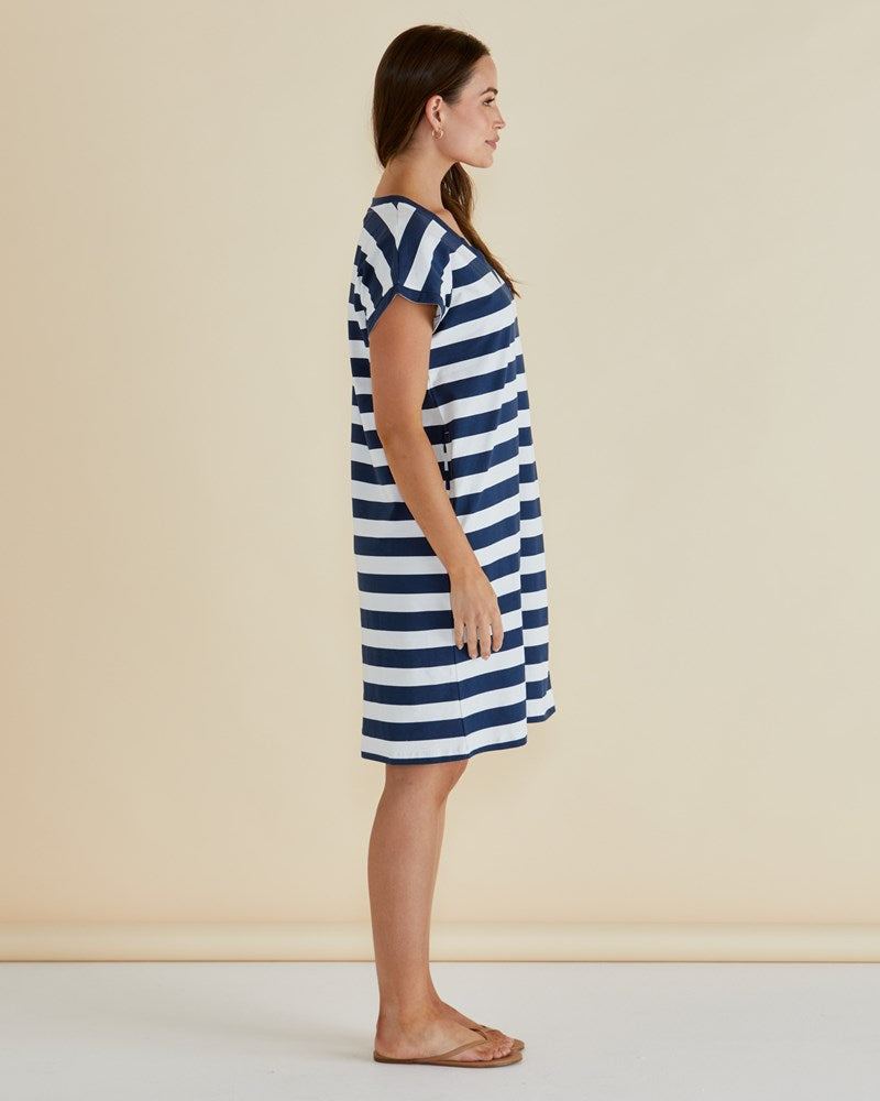 Betty Basics Zena T-Shirt Dress (Navy Bold Stripe)