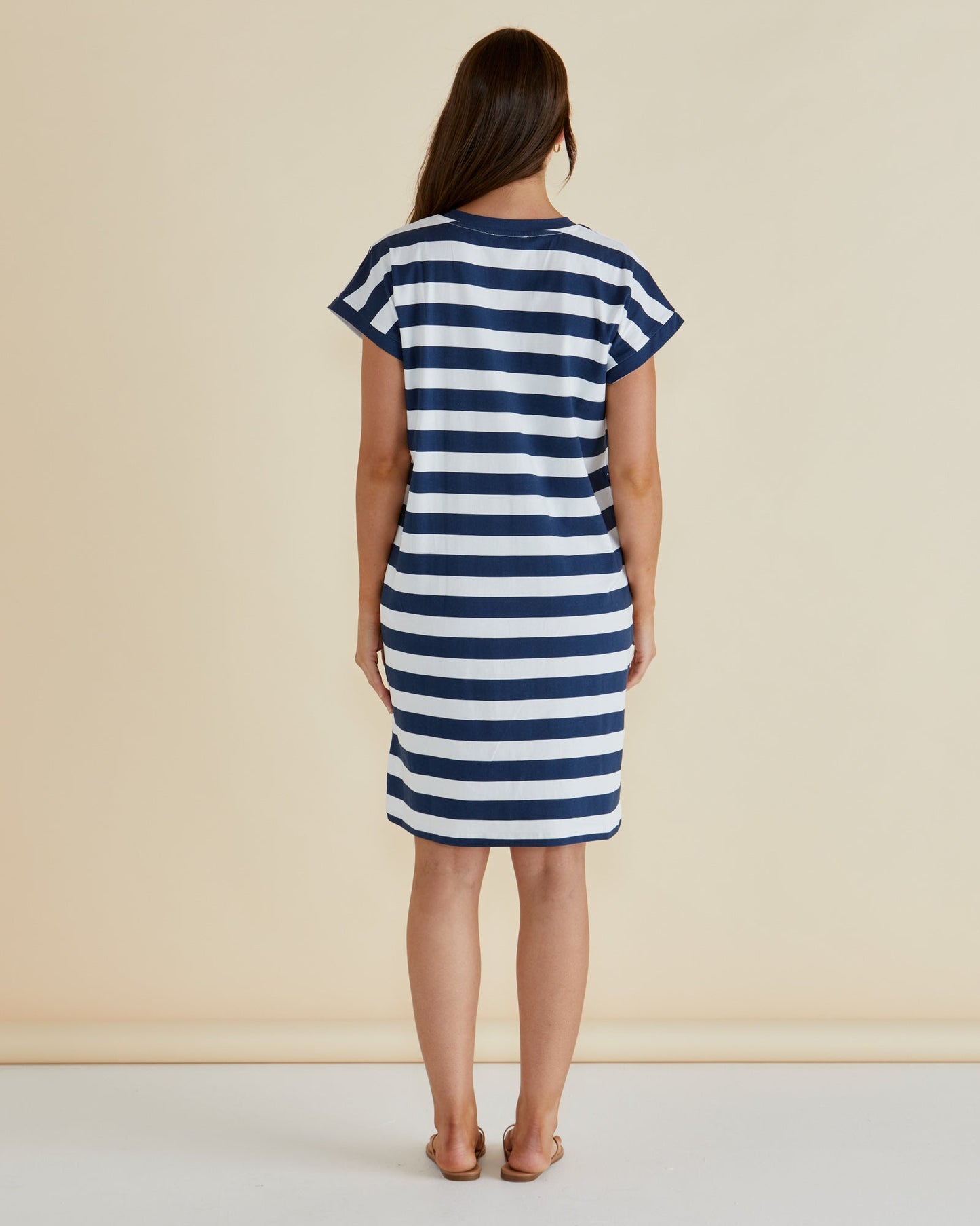 Betty Basics Zena T-Shirt Dress (Navy Bold Stripe)