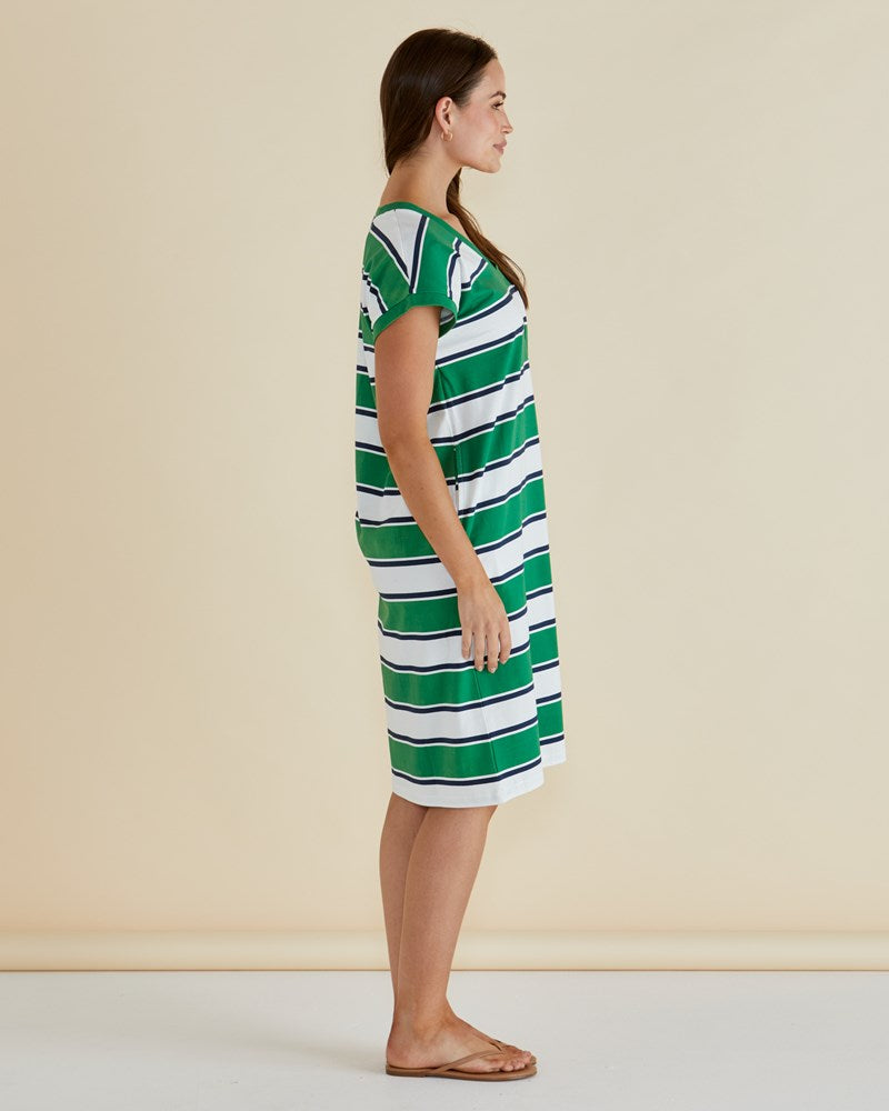Betty Basics Zena T-Shirt Dress (Navy/Green Stripe)