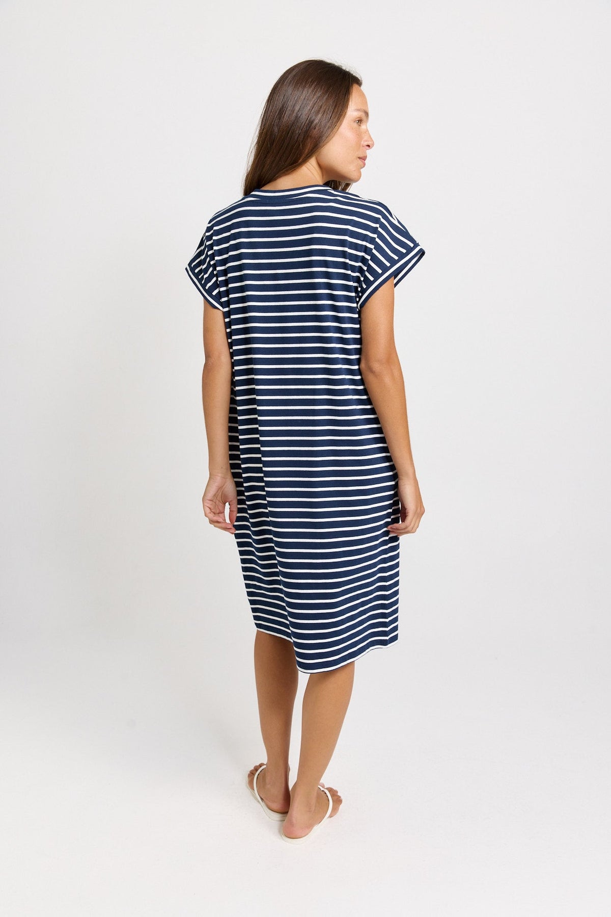 Betty Basics Zena Cotton T-Shirt Dress (Navy Stripe)