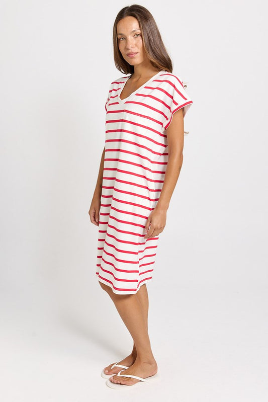Betty Basics Zena Cotton T-Shirt Dress (Red/White Stripe)