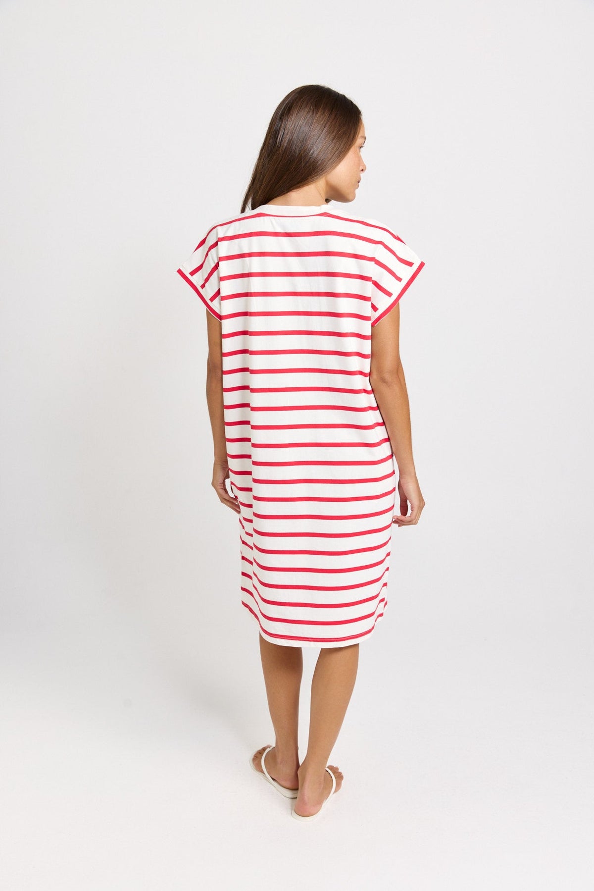 Betty Basics Zena Cotton T-Shirt Dress (Red/White Stripe)