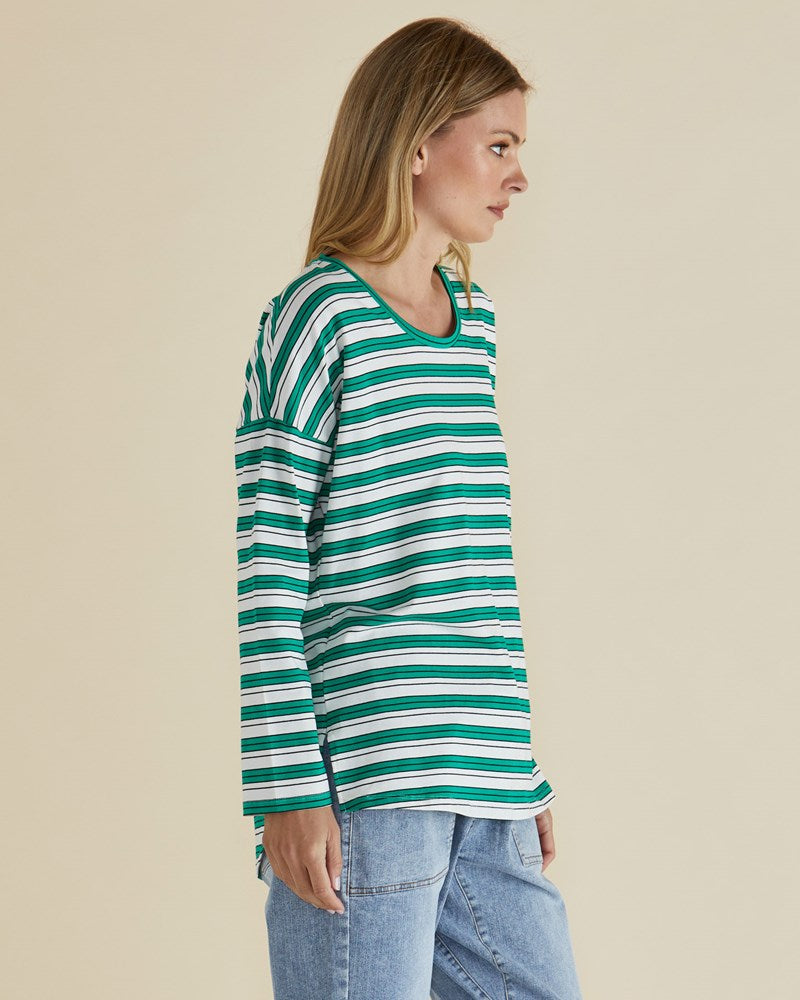 Betty Basics Taylor Tee (Green/Navy/White Stripe)