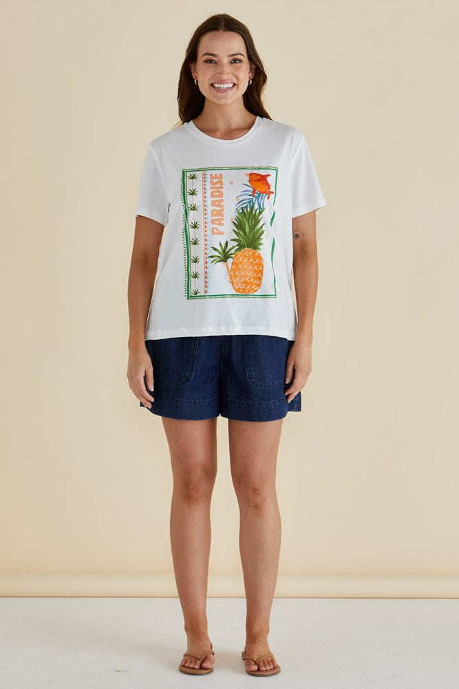 Betty Basics Ellia Crew Tee (Paradise Beach Print)