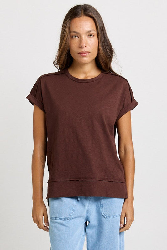 Betty Basics Shirley Cotton Slub Tee (Chocolate)
