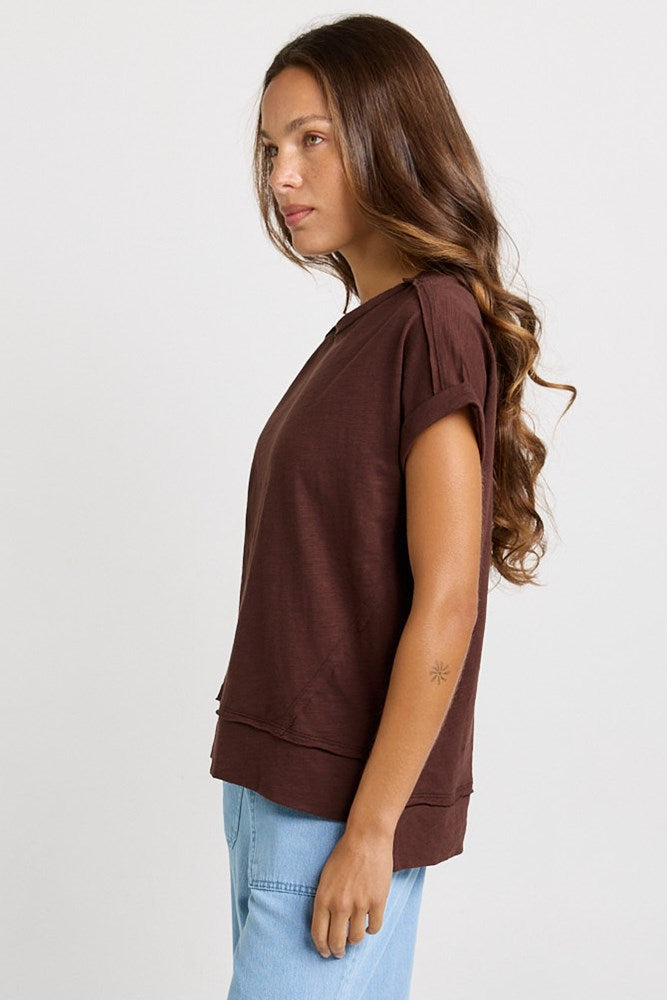 Betty Basics Shirley Cotton Slub Tee (Chocolate)