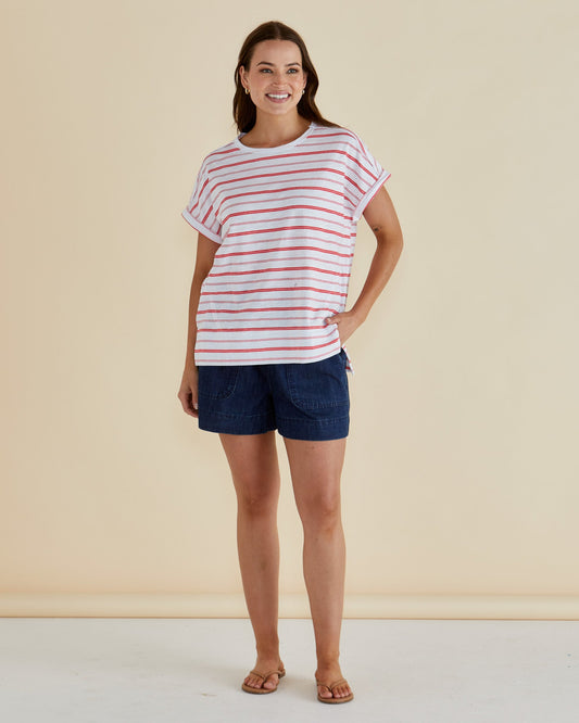 Betty Basics Shirley Short Sleeve Tee (Grapefruit Stripe)