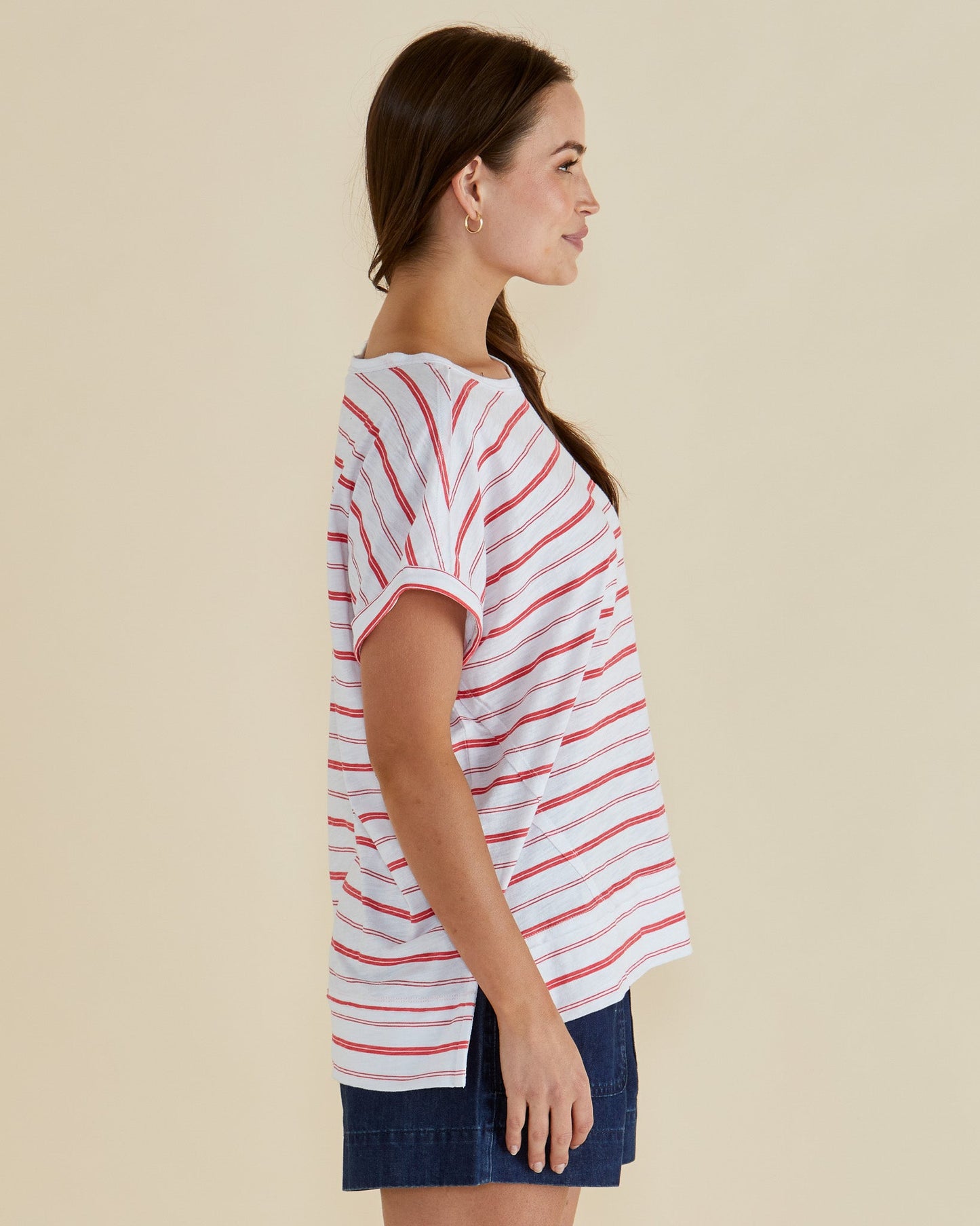 Betty Basics Shirley Short Sleeve Tee (Grapefruit Stripe)