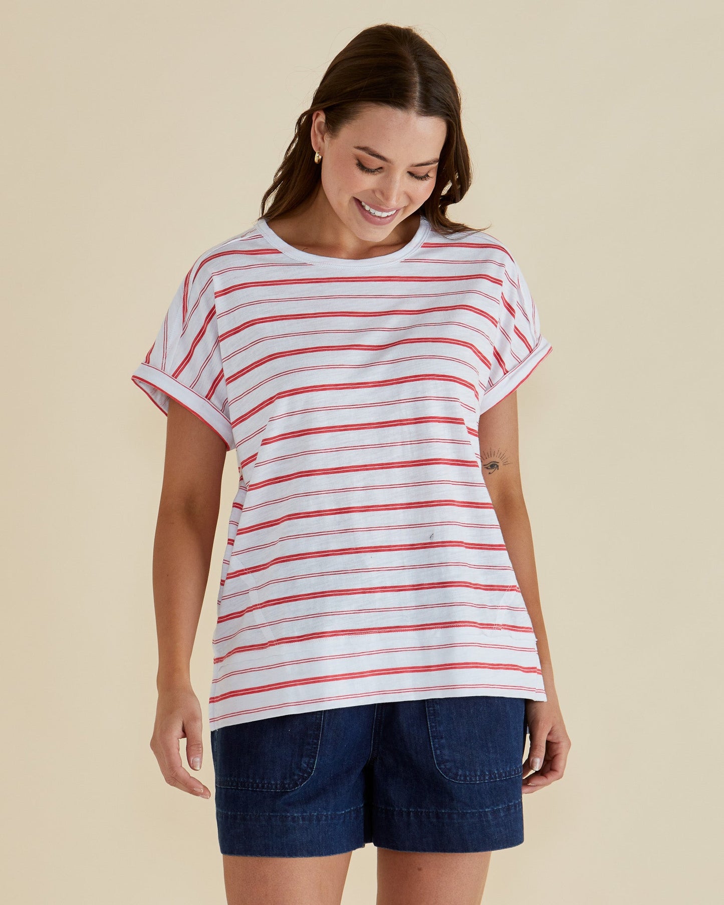 Betty Basics Shirley Short Sleeve Tee (Grapefruit Stripe)