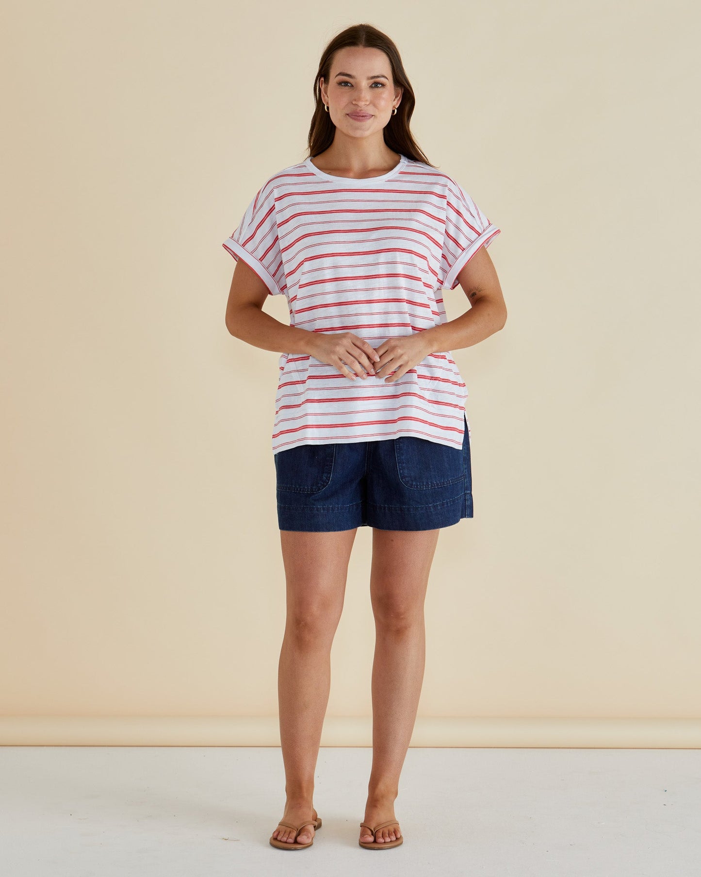 Betty Basics Shirley Short Sleeve Tee (Grapefruit Stripe)