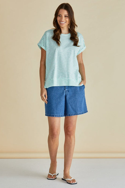 Betty Basics Shirley Short Sleeve Tee (Green Stripe)