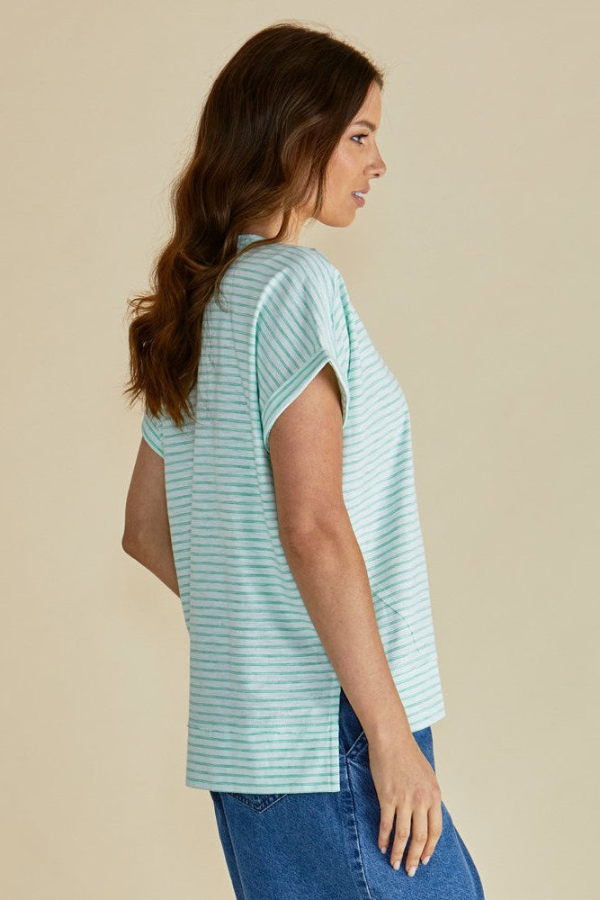 Betty Basics Shirley Short Sleeve Tee (Green Stripe)