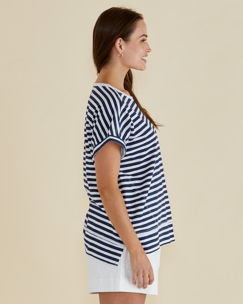 Betty Basics Shirley Short Sleeve Tee (Navy Stripe)