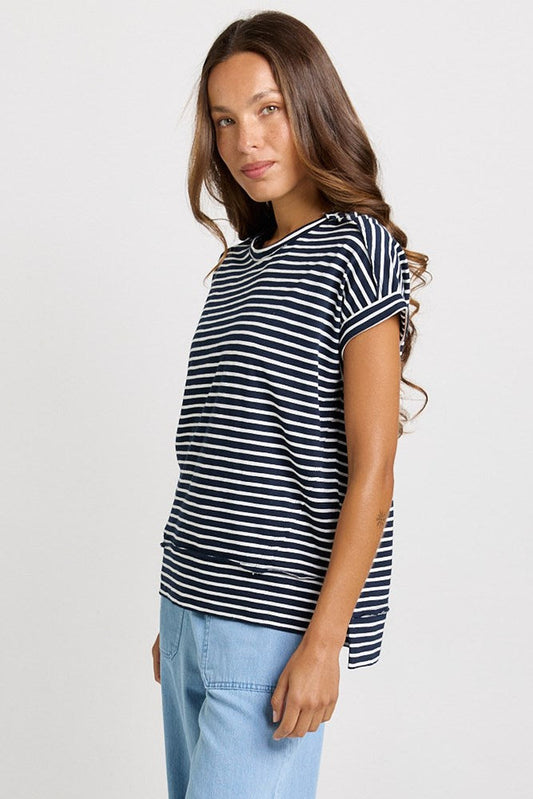 Betty Basics Shirley Cotton Slub Tee (Navy Stripe)