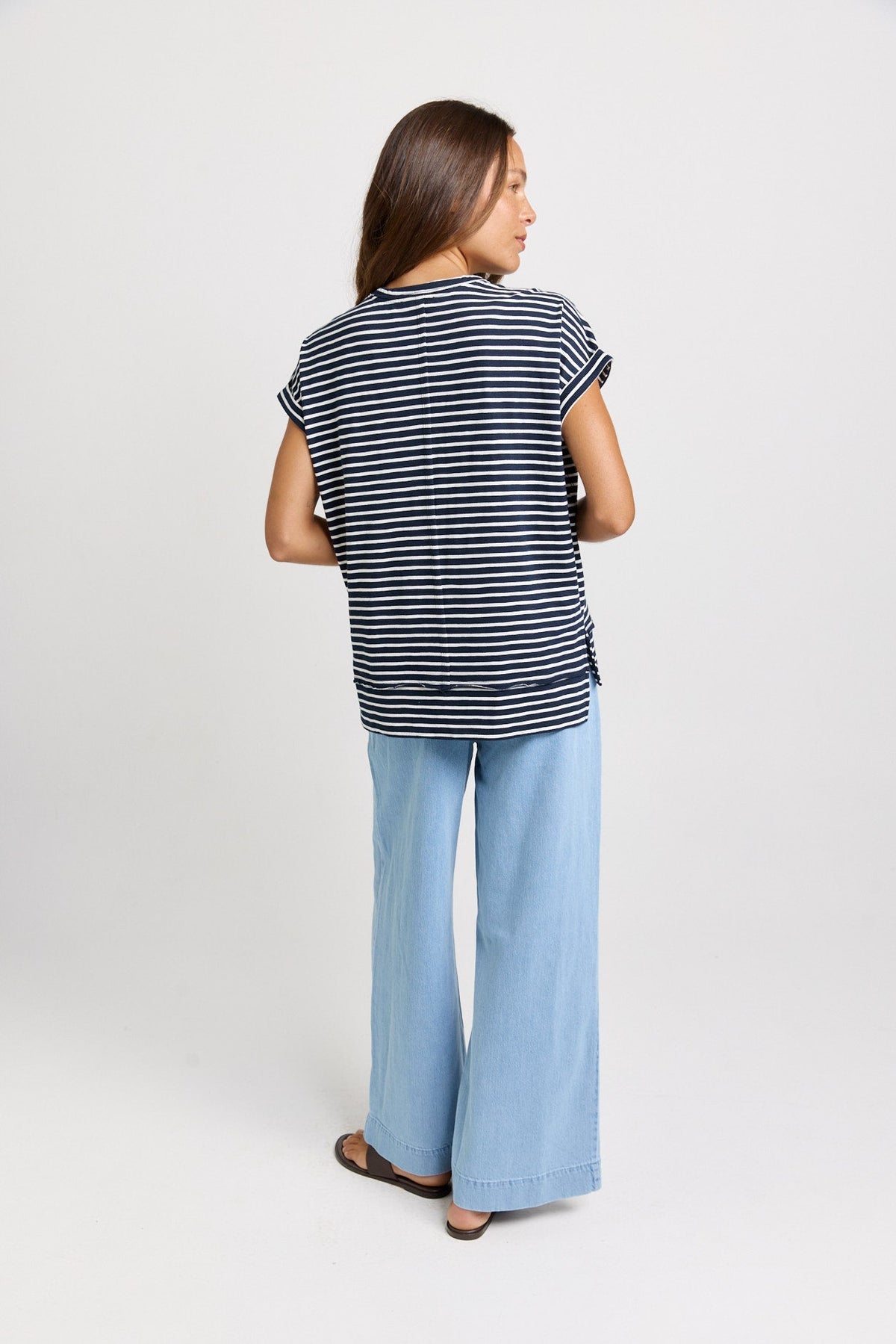 Betty Basics Shirley Cotton Slub Tee (Navy Stripe)