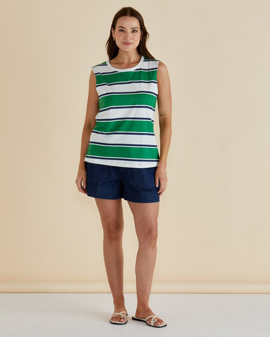 Betty Basics Jordyn Tank (Navy/Green Stripe)