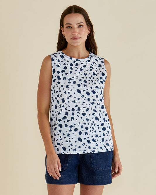 Image of a model wearing Tops. Productname: Betty Basics Jordyn Tank Spot Print in Spot Print colour by brand - Betty Basics