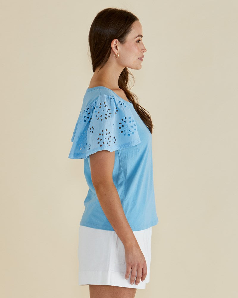 Betty Basics Lottie Embroidered Tee (Baby Blue)