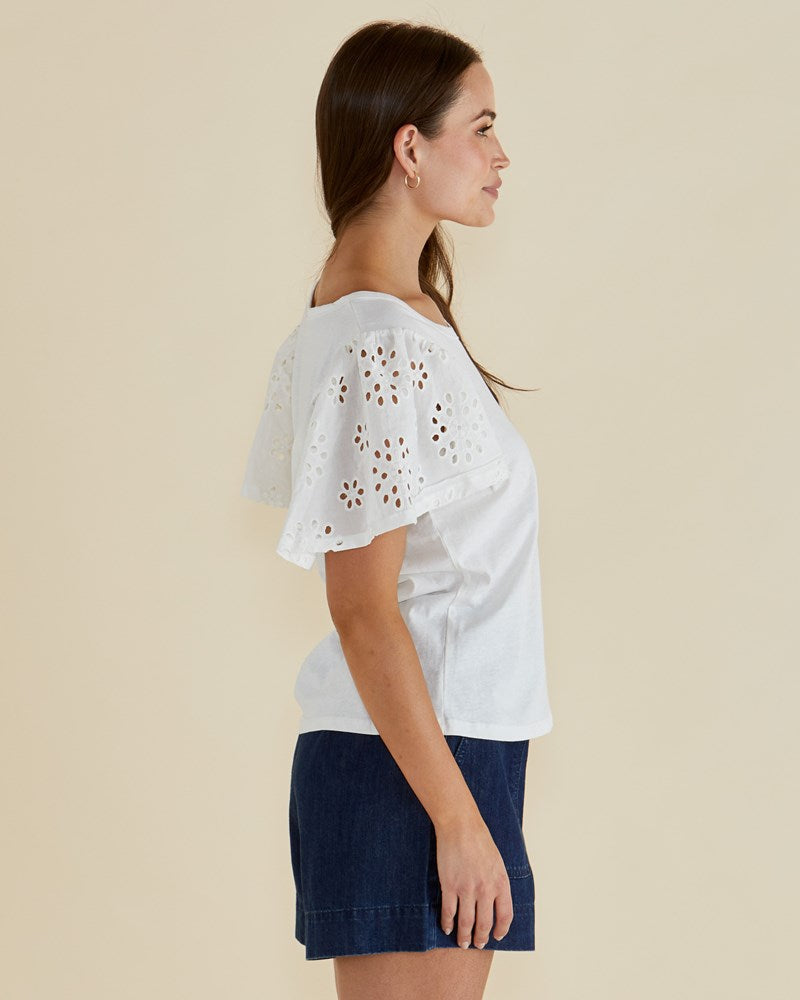 Betty Basics Lottie Embroidered Tee (White)