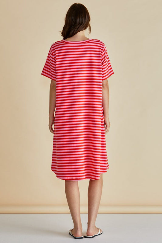 Betty Basics Eloise T-Shirt Dress (Pink/Red Stripe)