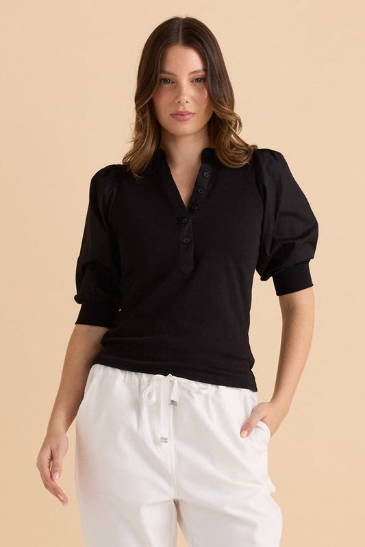 Image of a model wearing Tops. Productname: Betty Basics Ralph Rib Top Black in Black colour by brand - Betty Basics