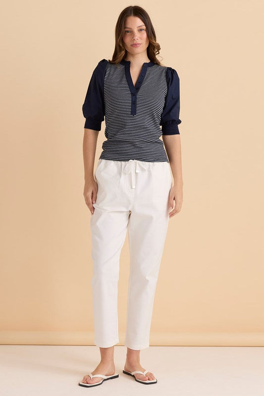 Betty Basics Ralph Rib Top (Navy Stripe)