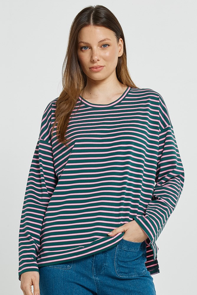 Image of T-Shirts. Product name - Vienna Tee Green/Pink/White Stripe in Green/Pink/White Stripe colour by brand - Betty Basics