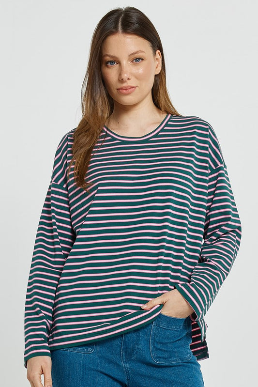 Image of T-Shirts. Product name - Vienna Tee Green/Pink/White Stripe in Green/Pink/White Stripe colour by brand - Betty Basics