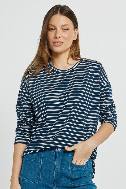 Image of T-Shirts. Product name - Vienna Tee Navy/White/Blue Stripe in Navy/White/Blue Stripe colour by brand - Betty Basics