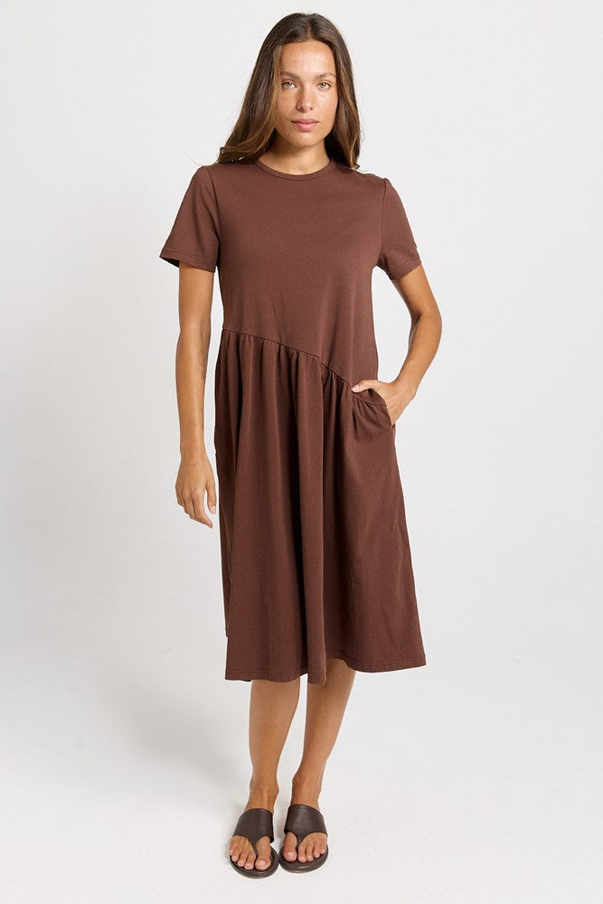 Betty Basics Ava Asymmetrical Cotton Midi Dress (Chocolate)