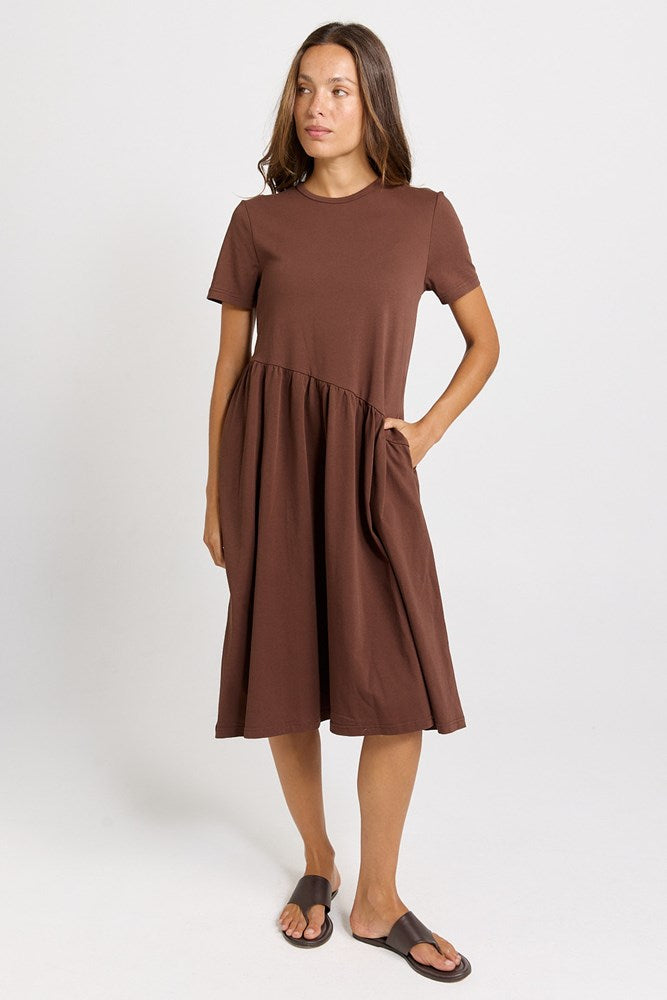 Betty Basics Ava Asymmetrical Cotton Midi Dress (Chocolate)