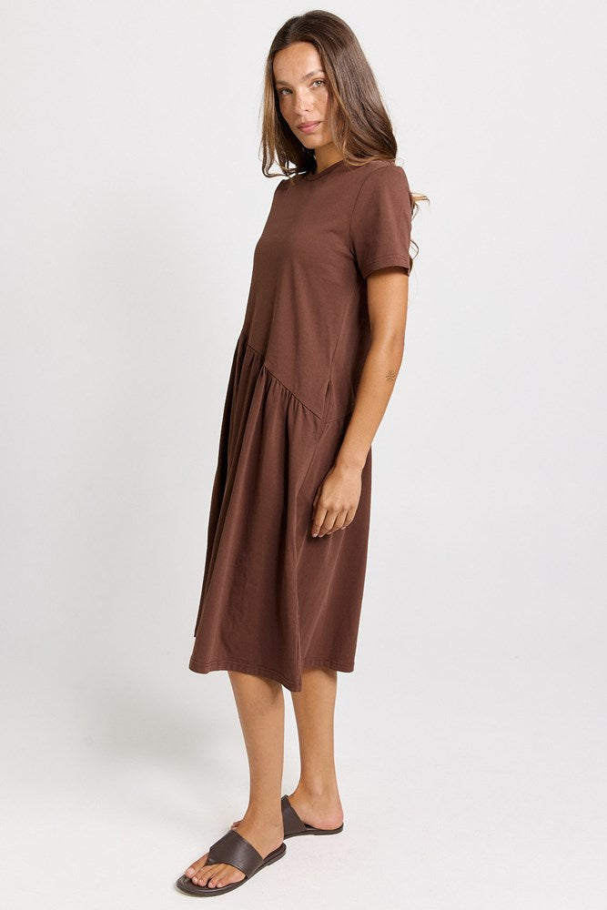 Betty Basics Ava Asymmetrical Cotton Midi Dress (Chocolate)